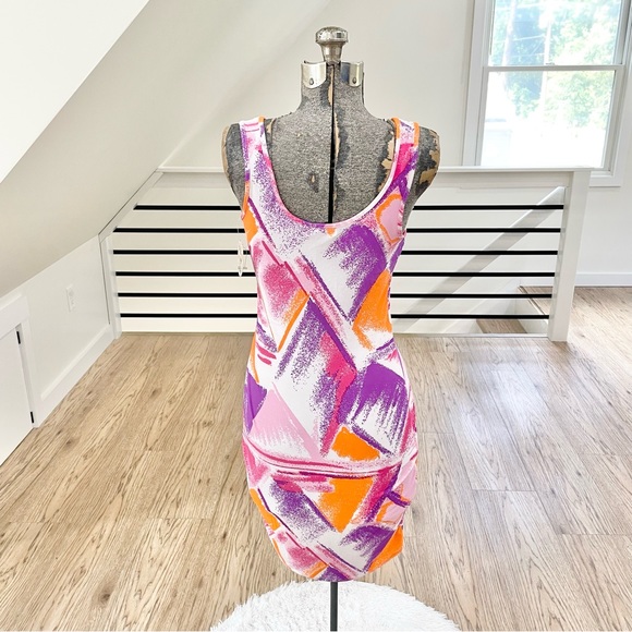 NWT M S purple, pink, orange, bodycon, stretchy sleeveless mini dress - Picture 4 of 6